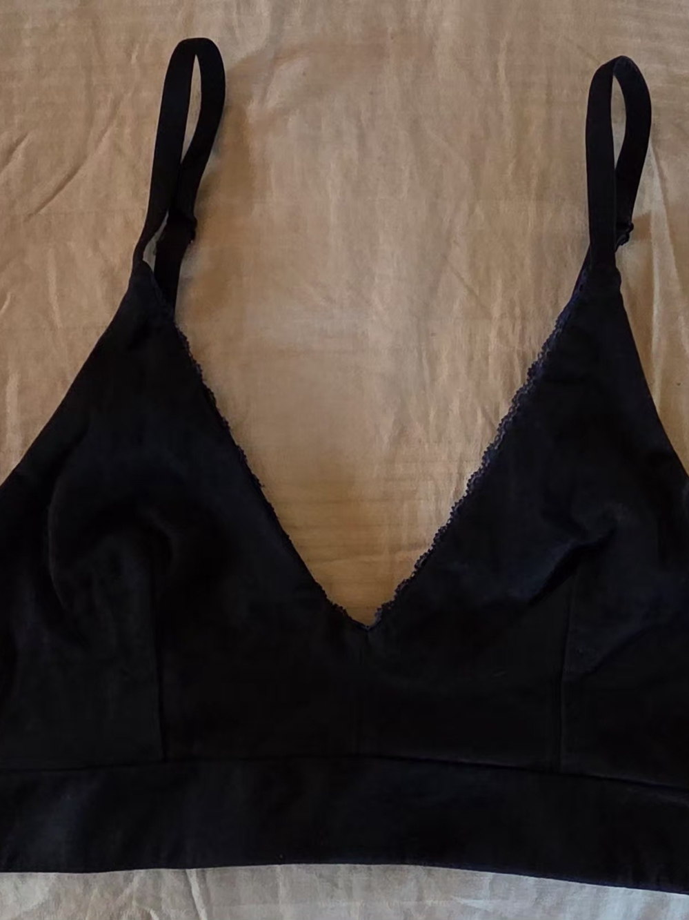 ✨️NWOT- Pact Organic Black Bralette With Blue Lace-Trim